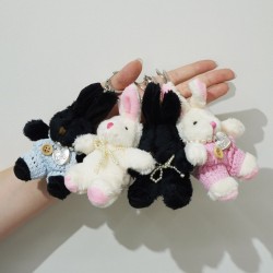 블랙 버니 흑토끼 까만 검정 검은 토끼 키링 인형 [4type 가방 걸이 열쇠 고리 귀여운 뽀글이 선물]